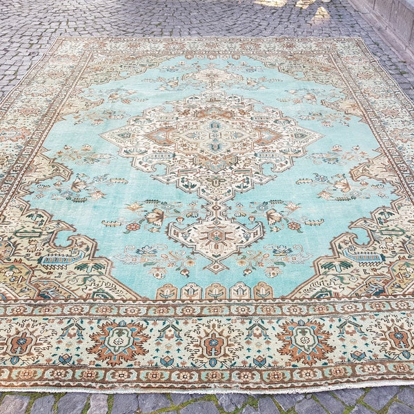 Handknotted Large  Rug Turkish vintage Oriental rug , Handmade Rug , Living room rug , kitchen floor rug , tribal rug 12.7 x 9.5 feet  N 423