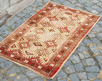 Vintage Afghan Rug  4x2.5ft  Oushak Area Rug