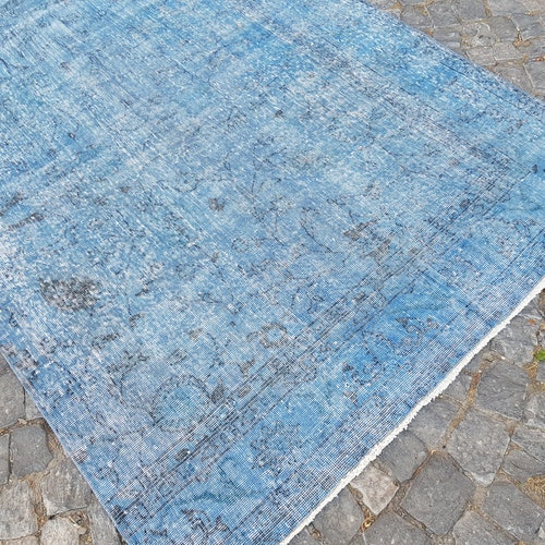 Persian Rug , vintage Blue rug , turkish area rug , stair rug , kitchen floor rug , tribal shops rug , anatolian rug 7.2 x 4.9 Feet R235