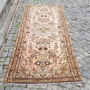 Handmade Wool Persian Runner Rug, Vintage Oushak 9 x 3.2 ft