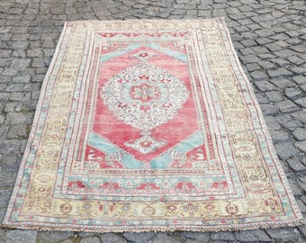 Handmade Turkish Rug 8.4x4.4 ft Area , Wool , Unique , Vintage for Living Room
