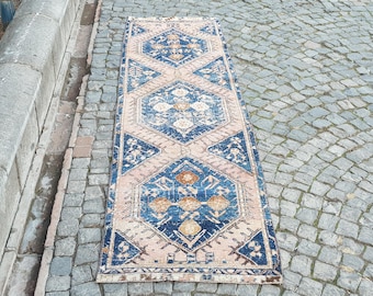 ペルシャ絨毯 手作りランナーラグ、ヴィンテージランナーラグ、階段