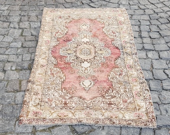 Vintage Turkish Rug 6.6x3.3 ft Wool - Handwoven , One of a Kind , Muted Colors