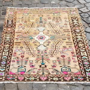Persian rug Turkish Rug -  Vintage Rug 4.7 x 3.4 ft, no: 1573 Vintage Handmade Rug - Vintage  Rug Vintage Old RugRug