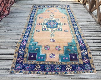 Vintage-Teppich Vintage-Perserteppich Türkischer Wollteppich Handgeknüpfter großer Vintage-Teppich - 9,5 x 5 Fuß Antiker Teppich Kelimteppich Flächenteppich Stammesteppich 3450