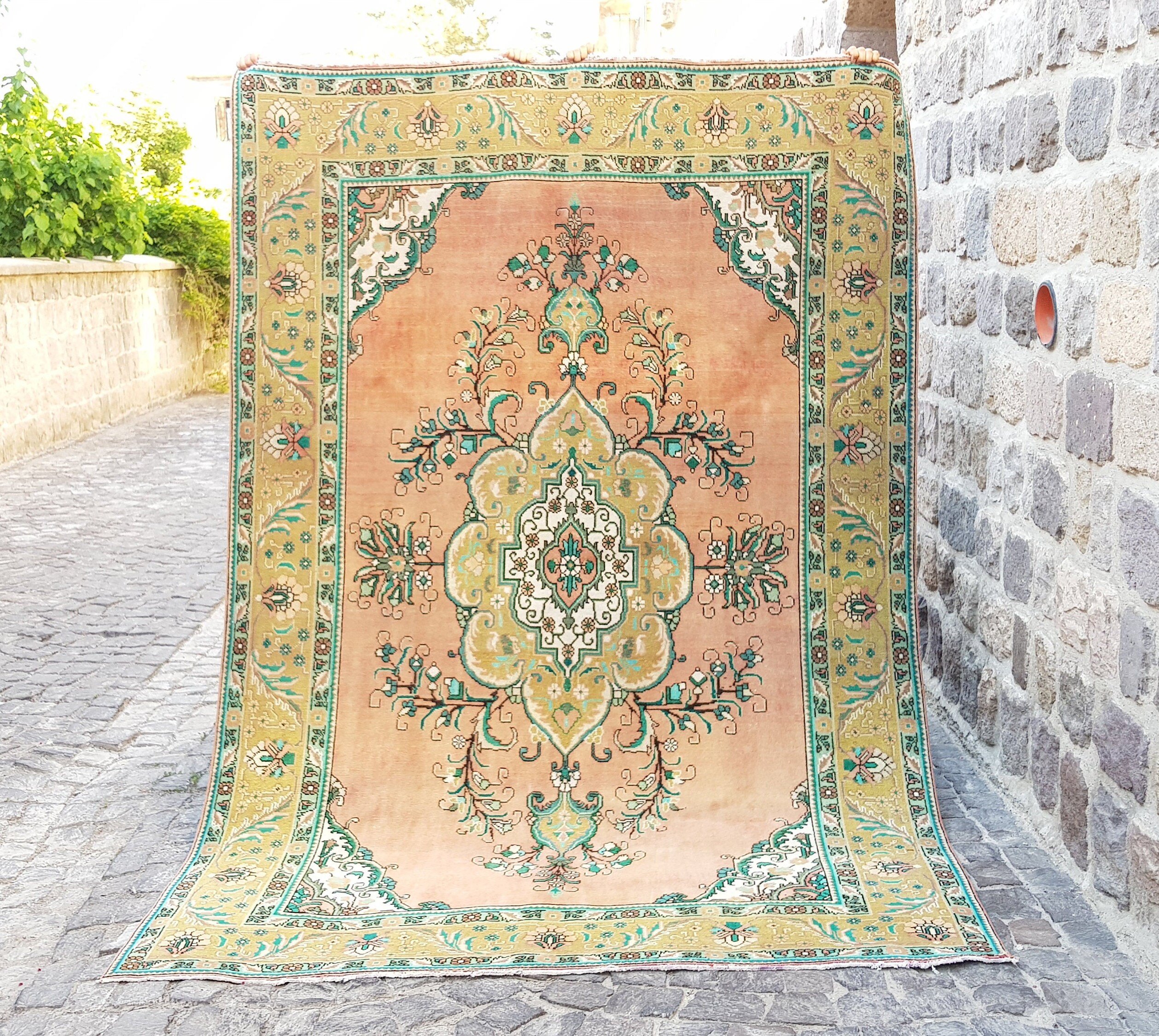 Persian Rug Pink & green Color Rug Area Rug Rug 9.8 x 6.2 Etsy
