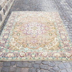 Handknotted Large  Rug Persian vintage Oriental rug , Handmade Rug , Living room rug , kitchen floor rug , tribal rug 9.4 x 6.5 feet