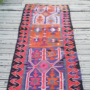 Vintage Rug Turkish Rug Runner Rug Handmade Wool Area Rug for livingroom ( 10.5 x 3 ft) Unique Colorful Turkish Runner Rug Wool Rug 4415 image 13