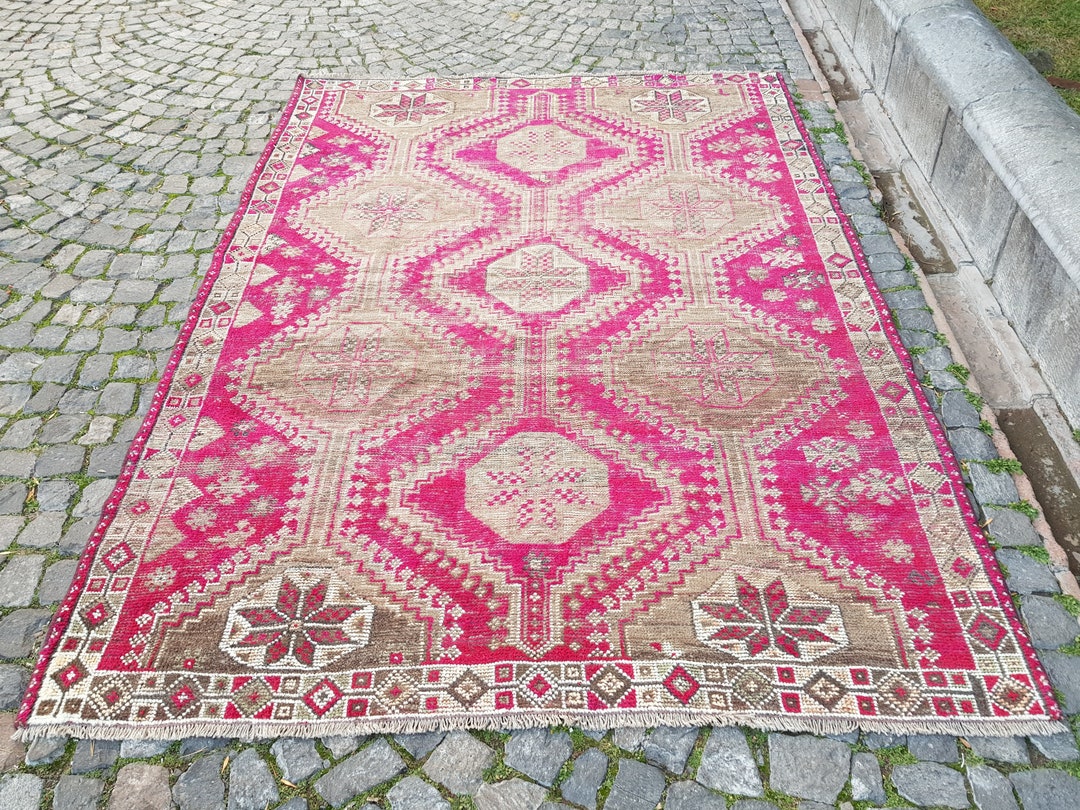 Pink Turkish Rug Pattern Rug Turkish Rug Pink Rug Vintage Rug Turkish Rug Oriental Rug for ...