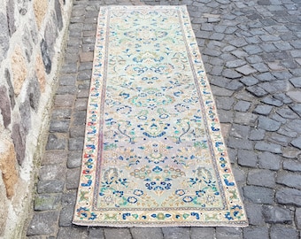 Tappeto passatoia vintage Oushak – Tappeto turco annodato a mano, 2,78 x 0,82 m