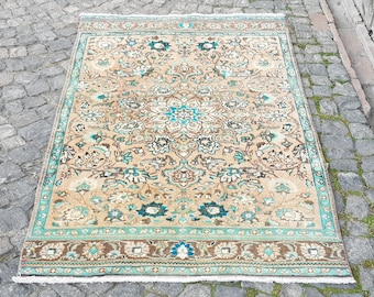 Vintage Wollteppich - Handgewebter Oushak Stil, Gedeckte Farben