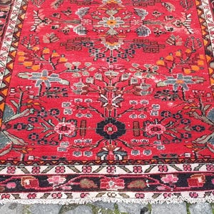 Tappeto vintage Oushak in lana: passatoia tessuta a mano, 7,9 x 4,4 piedi immagine 5