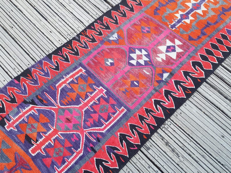 Vintage Rug Turkish Rug Runner Rug Handmade Wool Area Rug for livingroom ( 10.5 x 3 ft) Unique Colorful Turkish Runner Rug Wool Rug 4415 image 20