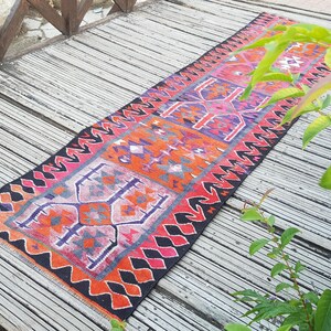 Vintage Rug Turkish Rug Runner Rug Handmade Wool Area Rug for livingroom ( 10.5 x 3 ft) Unique Colorful Turkish Runner Rug Wool Rug 4415 image 7