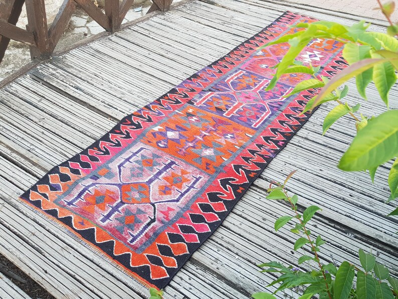 Vintage Rug Turkish Rug Runner Rug Handmade Wool Area Rug for livingroom ( 10.5 x 3 ft) Unique Colorful Turkish Runner Rug Wool Rug 4415 image 7