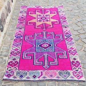 Persian rug Turkish rug  Handmade & Pink Rug Large Rug  - 7.3 x 3.4  ft, Anatolian Rug, Vintage Rug Handmade Rug  Vintage Rug 2119