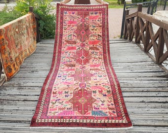 Vintage-Läuferteppich – Persischer Wollläuferteppich, türkischer Wollläuferteppich, handgeknüpft (305 x 120 cm), Bio-Wollteppich, Orientalischer Teppich