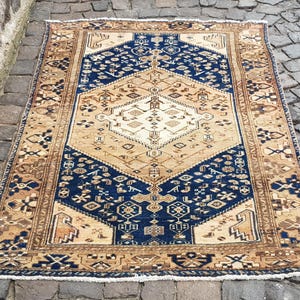 Large Rug - Vintage Boho Rug 6.6 x 4  ft - 1606 Vintage Handwoven Rug Vintage Handwoven Original  Wool Rug Pastel Copper Color -Persian Rug