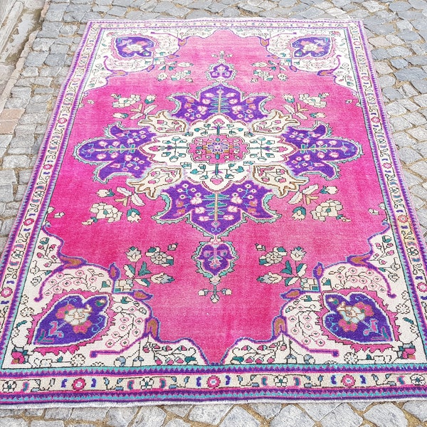 Vegetable dye  rug - 7.7 x 4.6 ft antik hanknotted rug - vintage area rug -  hallway rug - oushak rug -- Turkish rug - E 3115 Wool