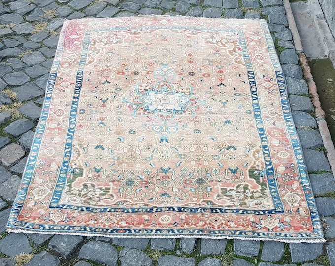 Oushak Rug: Vintage Turkish Wool Carpet (4.9 x 3.5 ft)