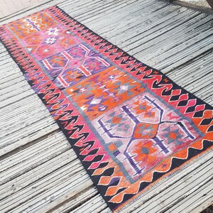 Vintage Rug Turkish Rug Runner Rug Handmade Wool Area Rug for livingroom  ( 10.5 x 3 ft) Unique Colorful Turkish Runner Rug Wool Rug 4415