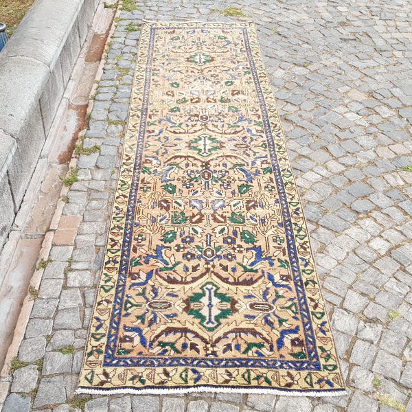 Turkish Runner Rug: Vintage Wool, Hand Knotted - Tribal Anatolian Style