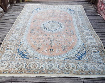 Duży dywan vintage, dywan vintage perski, ręcznie robiony dywan z organicznej wełny, dywan vintage antyczny, 10x6,3 stopy, dywan turecki, dywan plemienny 4308, dywan vintage