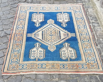 Persian rug - Vintage Rug Handmade rug  Red & Blue Color Rug Turkish Rug Unique Rug Floor Area Rug 5.2 x 3.9 feet Vintage Persian Wool Rug