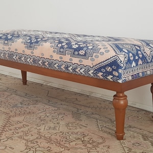 Handmade Linen Ottoman Bench: Boho Entryway Bench, Coffee Table
