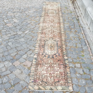 Handwoven Persian Wool Rug: 11.5 x 1.8 ft, Vintage Boho Decor