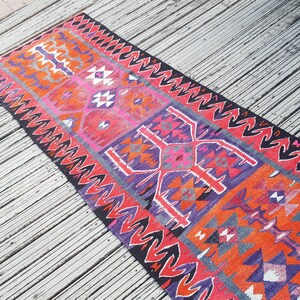 Vintage Rug Turkish Rug Runner Rug Handmade Wool Area Rug for livingroom ( 10.5 x 3 ft) Unique Colorful Turkish Runner Rug Wool Rug 4415 image 9