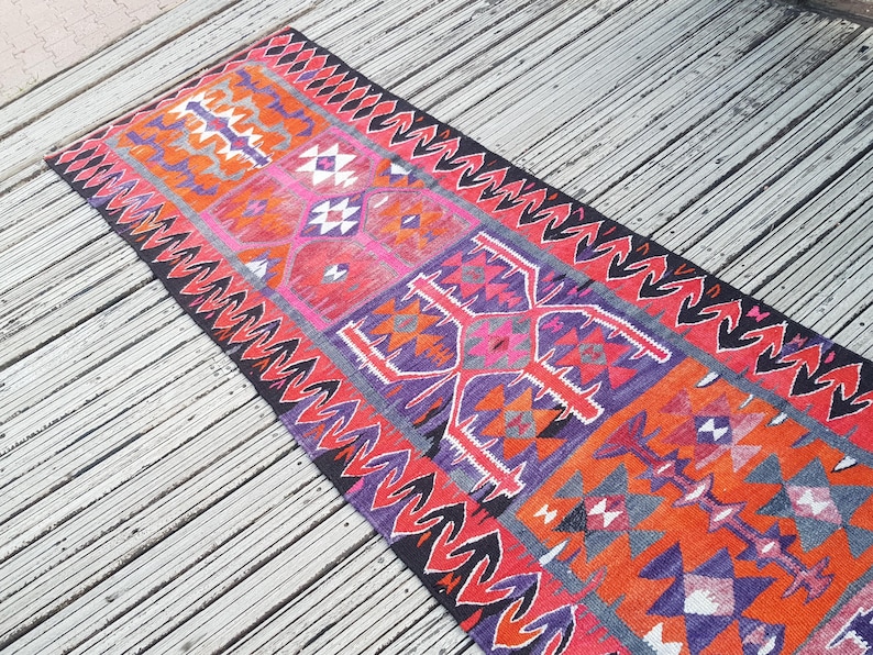 Vintage Rug Turkish Rug Runner Rug Handmade Wool Area Rug for livingroom ( 10.5 x 3 ft) Unique Colorful Turkish Runner Rug Wool Rug 4415 image 9