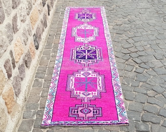 Moroccan Runner Rug  10.5 x 2.6 ft Pink color rug