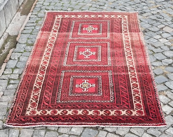 Vintage Turkoman Wool Rug, Muted Colors (Handwoven 6.9 x 4 ft)