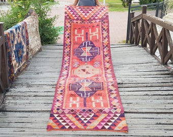Tappeto vintage Tappeto turco vintage KILIM Tappeto in lana fatto a mano Grande tappeto Annodato a mano Tappeto tribale Vintage Lana biologica (10,3 x 3,2 piedi) Vintage