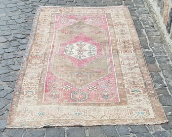 Vintage Turkish Runner Rug - Neutral Colors, Handwoven Texture 8 x 3.6 Feet Vintage Handwoven Wool Turkish Rug