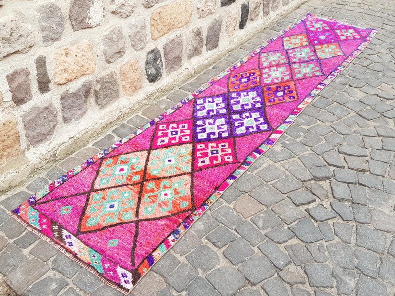 Turkish Rug - Handmade Rug -  11.8 x 2.5  ft Rug, Rug, Vintage Rug, Oushak Rug, Handmade Rug, 2268 Bathroom Rug Woven Wool Rug