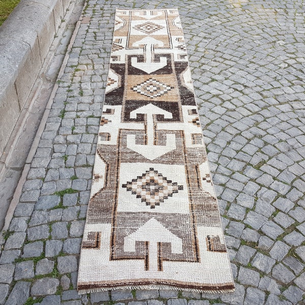 Decorative Turkish Runner Rug - vintage Large rug -  Large rug - Pastel Color Rug Salon  rug floor rug - tribal rug 11.3 x 2.3 feet  Wool