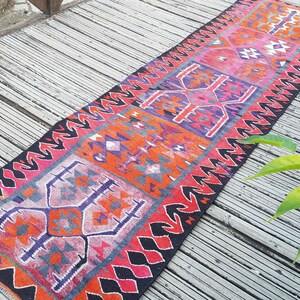 Vintage Rug Turkish Rug Runner Rug Handmade Wool Area Rug for livingroom ( 10.5 x 3 ft) Unique Colorful Turkish Runner Rug Wool Rug 4415 image 16