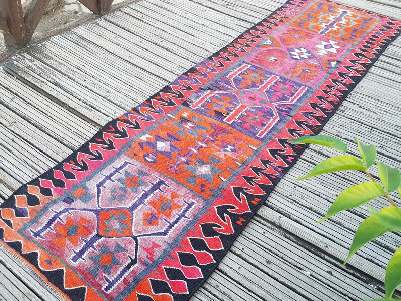 Vintage Rug Turkish Rug Runner Rug Handmade Wool Area Rug for livingroom ( 10.5 x 3 ft) Unique Colorful Turkish Runner Rug Wool Rug 4415 image 16