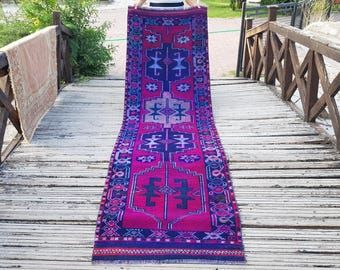 Tappeto turco vintage, passatoia in lana annodata a mano, 3,3 x 91 cm, stile boho, tappeto tribale, tappeto da pavimento, tappeto decorativo, passatoia vintage, pelo 4586