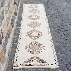 Persian rug Handmade Wool Rug - Vintage Rug , Unique Floor Rug, Handmade Rug, 333 x 85 cm  10.9 x 2.8 feet Pastel Color Rug Turkish Rug 2306