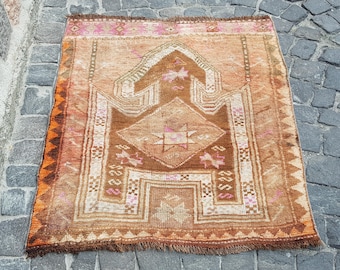 Vintage Wool Area Rug - Handmade Oriental Rug Vintage Turkish Rug Size 3.9 x 3.1 Organic Wool Rug Kilim Rug Antique Rug Floor Rug Pile Rug