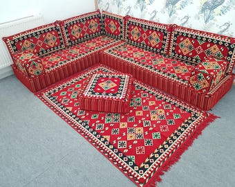 Arabic Majlis Floor Sofa: L-Shaped Moroccan Seating (Thick Foam Cushions)
