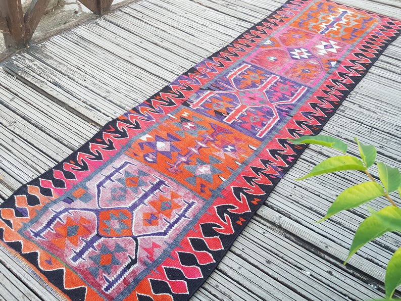 Vintage Rug Turkish Rug Runner Rug Handmade Wool Area Rug for livingroom ( 10.5 x 3 ft) Unique Colorful Turkish Runner Rug Wool Rug 4415 image 3
