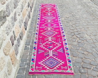 Moroccan Runner Rug 12.6 x 2.7 ft , Stair Rug , Hallway Rug , Turkish Rug