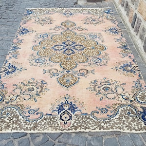 Tappeto persiano vintage Oushak, tappeto turco: tappeto orientale in lana annodato a mano, 10,5 x 5,9 piedi