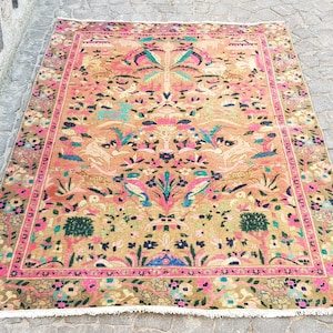 Alfombra persa vintage hecha a mano, alfombra decorativa tribal, alfombra turca única, alfombra de lana original vintage, 2,1 x 1,3 m, n.º: 1885