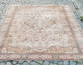 Rug , Turkish Rug  vintage Large rug , Vintage rug  , kitchen floor rug , 9.5 X 6.5 Feet  3102 Pastel Pink Color Large Woven Rug