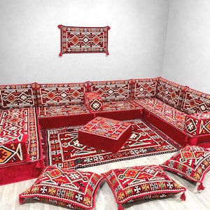 Floor Sofa Set 8 inc Thick , Arabic Majlis Sofa , Sectional Sofa , Moroccan Couch , Modular Sofa , 19 Parts Filled Option.